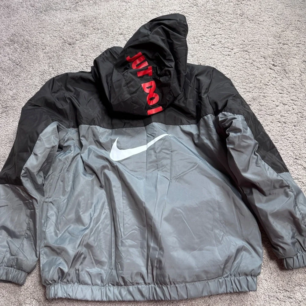 Nike Youth Boys 5/6 Full Zip Hooded Jacket Just Do It Gray Fleece Lined